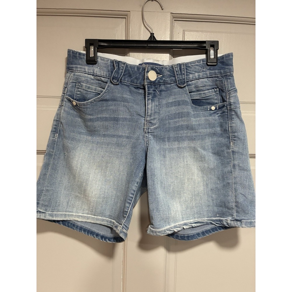 Democracy Womens Ab Solution Denim Shorts Sz 4 Blue Light Washed Distressed